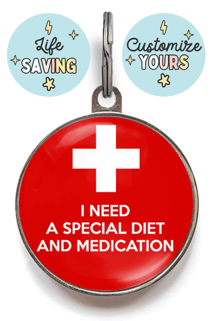 Special Diet & Medication Dog Tag – Medical Alert Pet ID – Custom Back