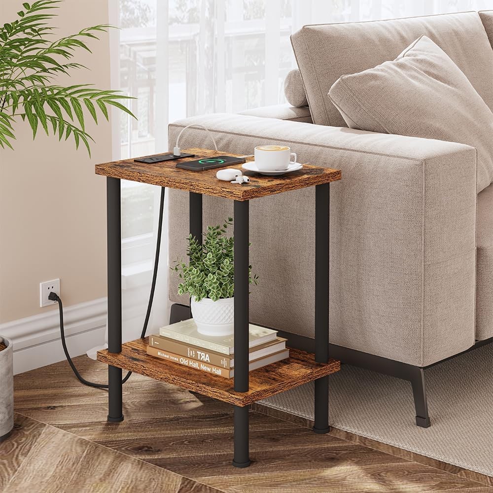 Side Table w/ Charging Station Nightstands End Tables with USB Port Outlets 2PCS