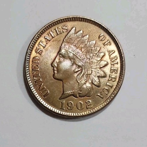 1902 Indian Head Penny Cent 1C AU/UNC Toning