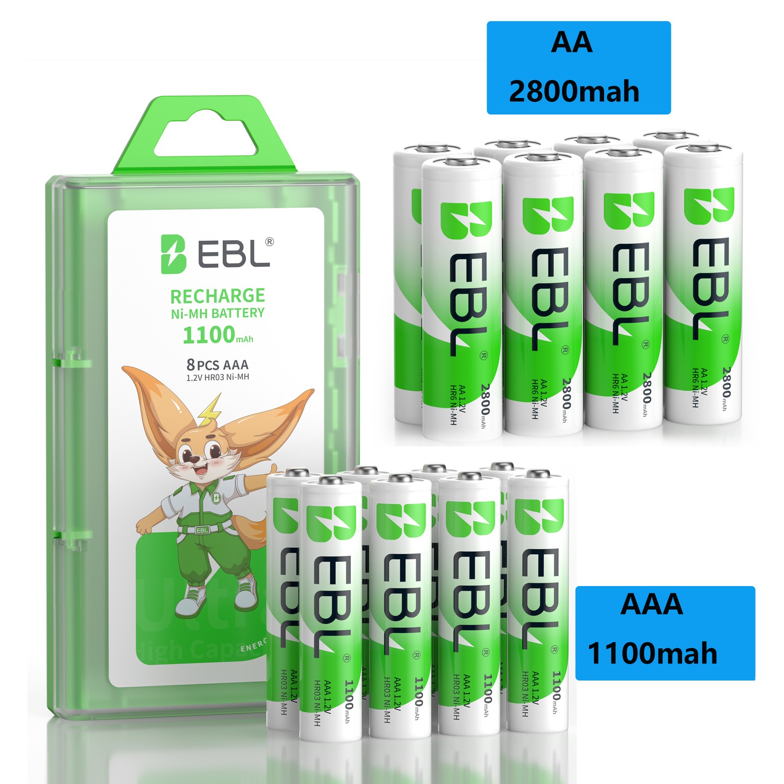 Lot AA AAA Rechargeable Batteries 2800mAh 1100mAh NI-MH 1.2V Battery Storage Box