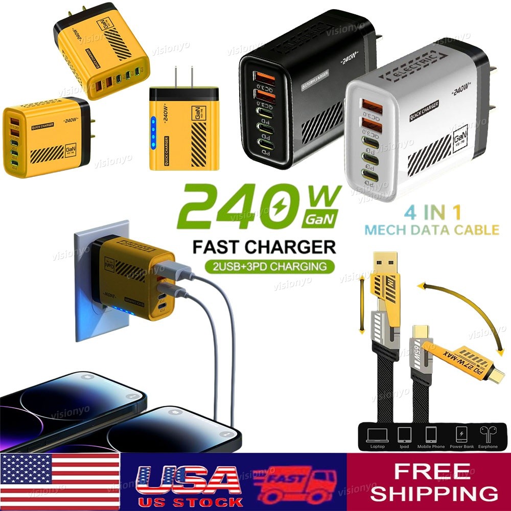 240W Supe Fast Charging USB Type C Wall Charger For Samsung iPhone Android Phone