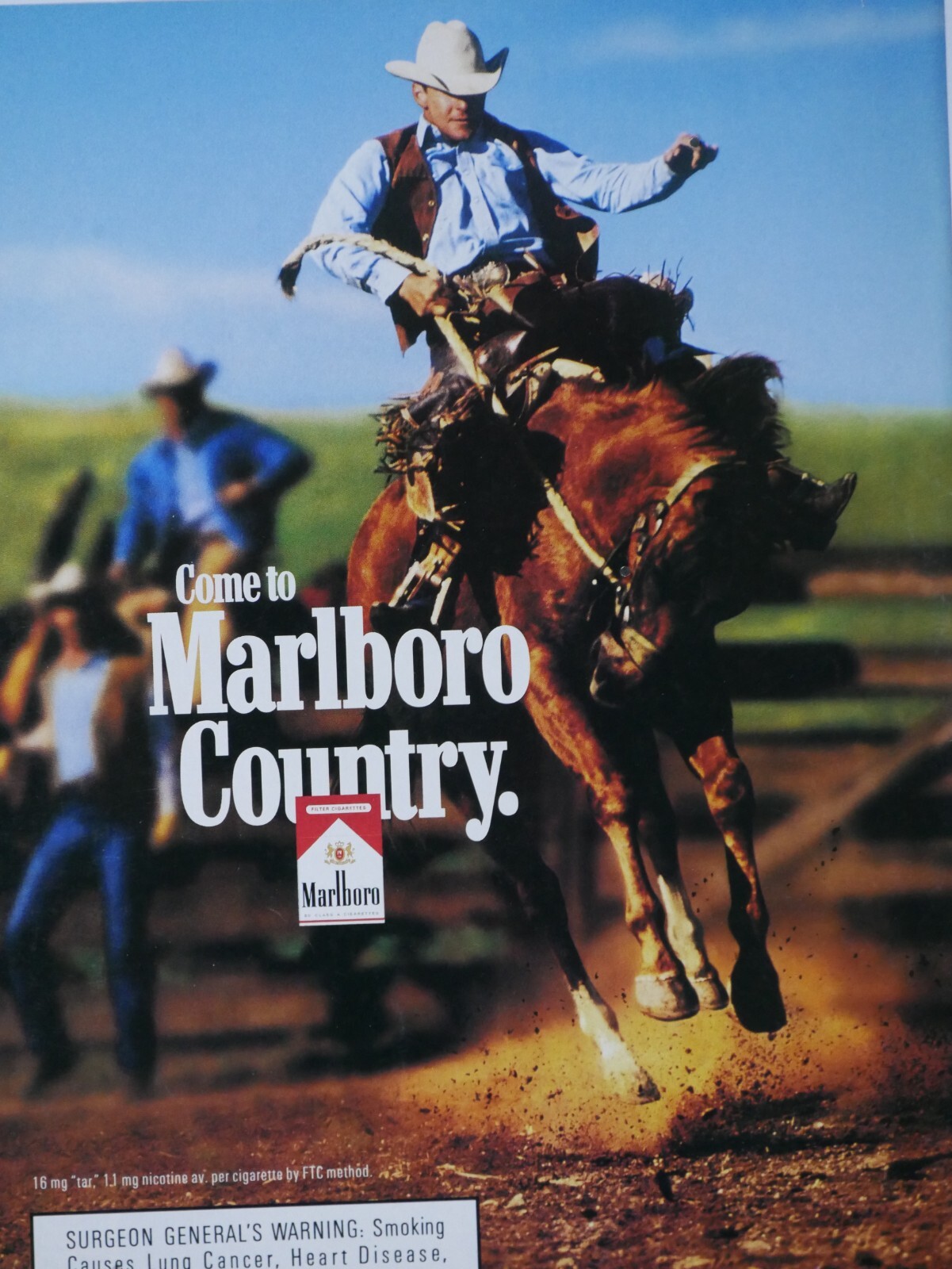 Marlboro Man Cowboy Vintage 1997 Bronco Busting Original Print Ad 8.5 x 11
