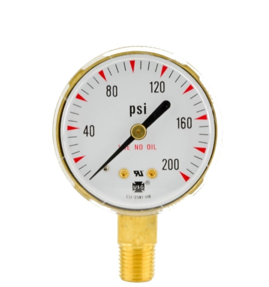 Brass Replacement Oxygen , Propane  Welding Regulator Gauge 2" x 200 PSI