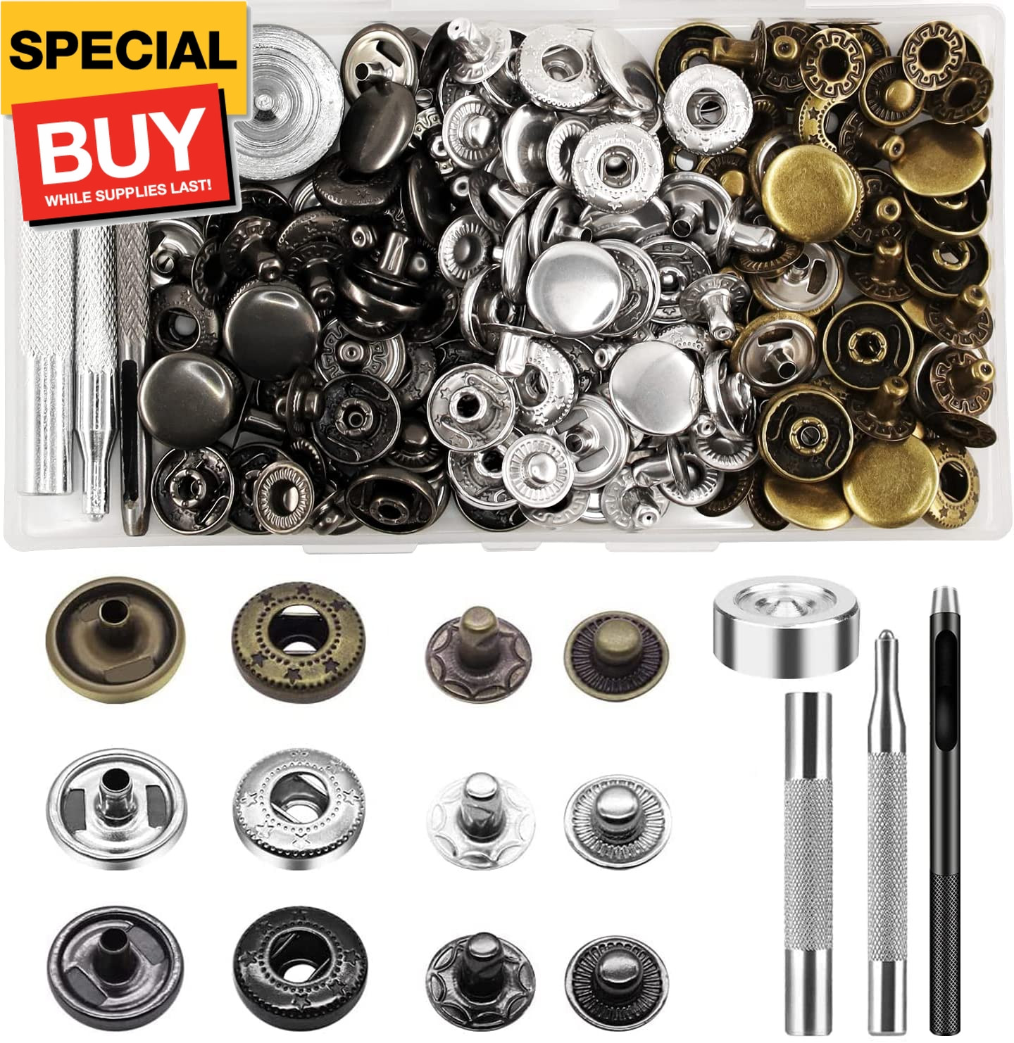 45 Set Snaps for Leather, Leather Snaps and Fasteners Kit, Leather Snaps, 15Mm S