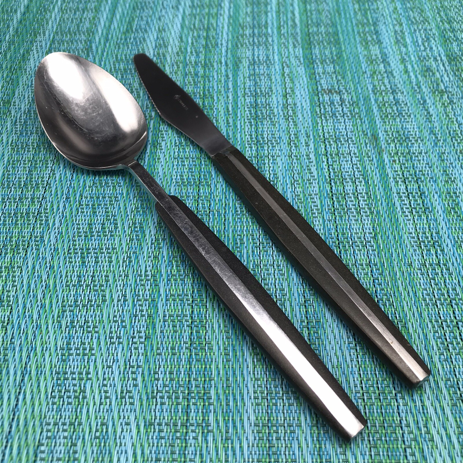 2 Pcs CI Japan MCM Stainless w Black Handle SERVING SPOON Soup? & Dinner Knife
