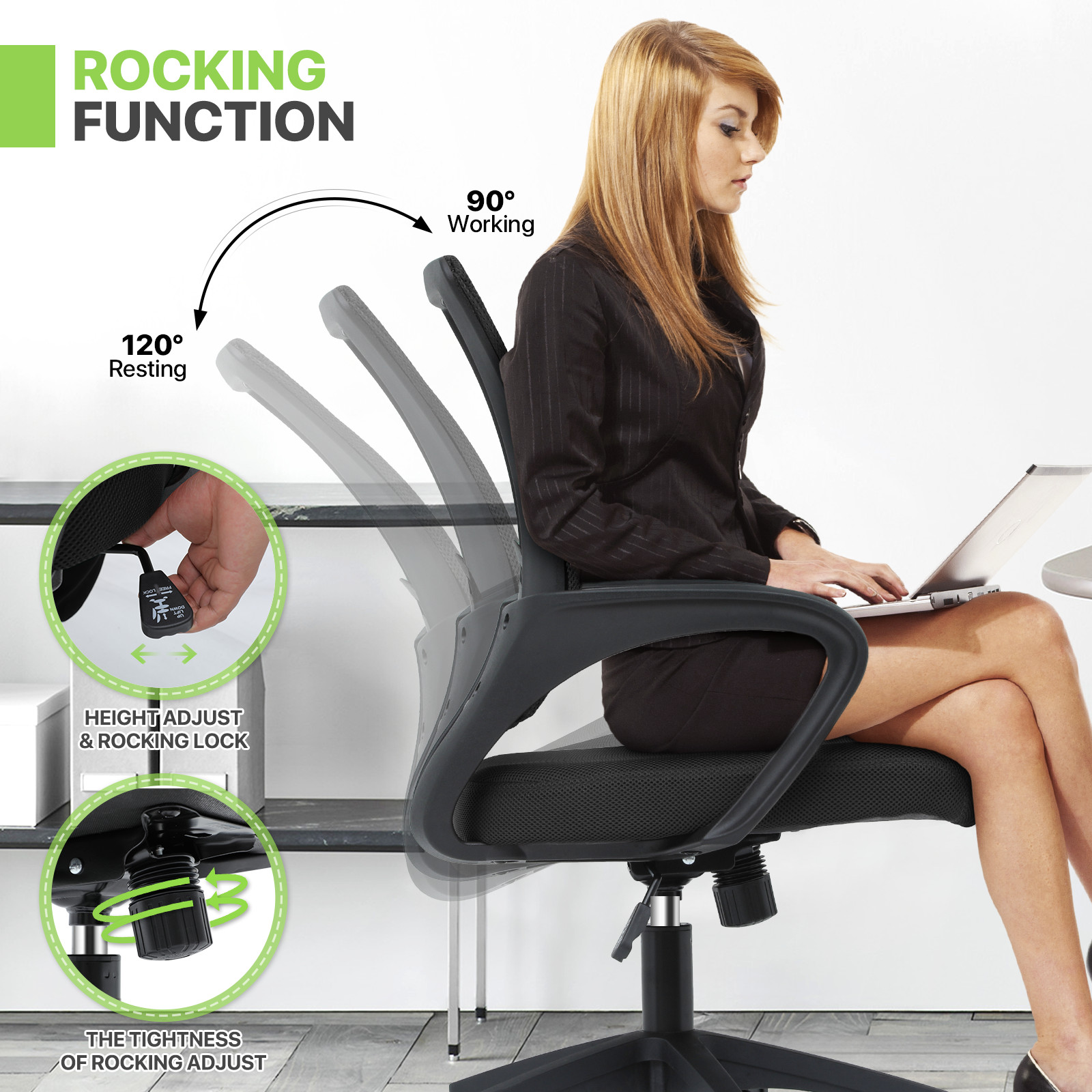 Rolling Computer Chair[PURE BLACK]Breathable Mesh Meeting Room Home Office Seat