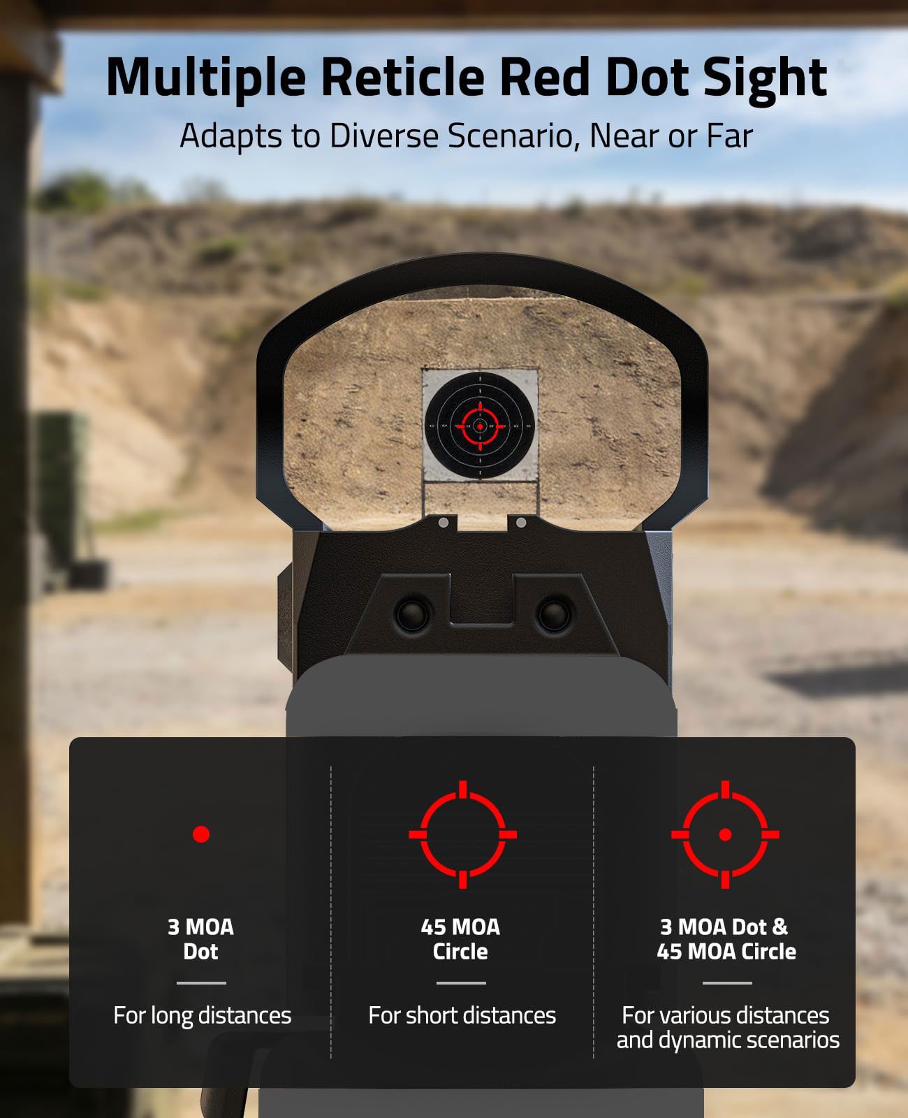 Auto-Brightness Compact Red Dot Sight Multi-Reticle Motion Awake RefIex Sight US
