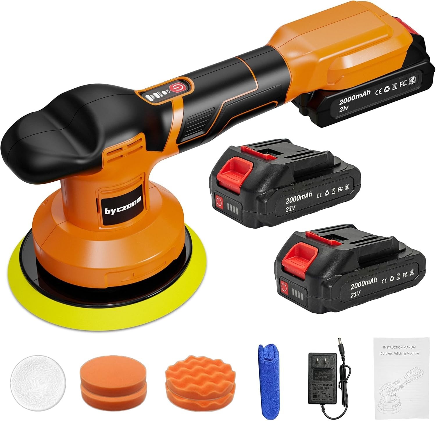 Cordless Buffer Polisher Kit with 2 Pack 2000mAh 21V Batteries, 6 Inch Car Waxer