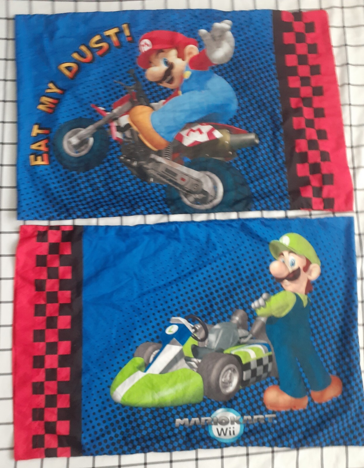 1 Pair Nintendo Mario Kart Wii Mario & Luigi 2 Sided Standard Pillow Cases 30x20