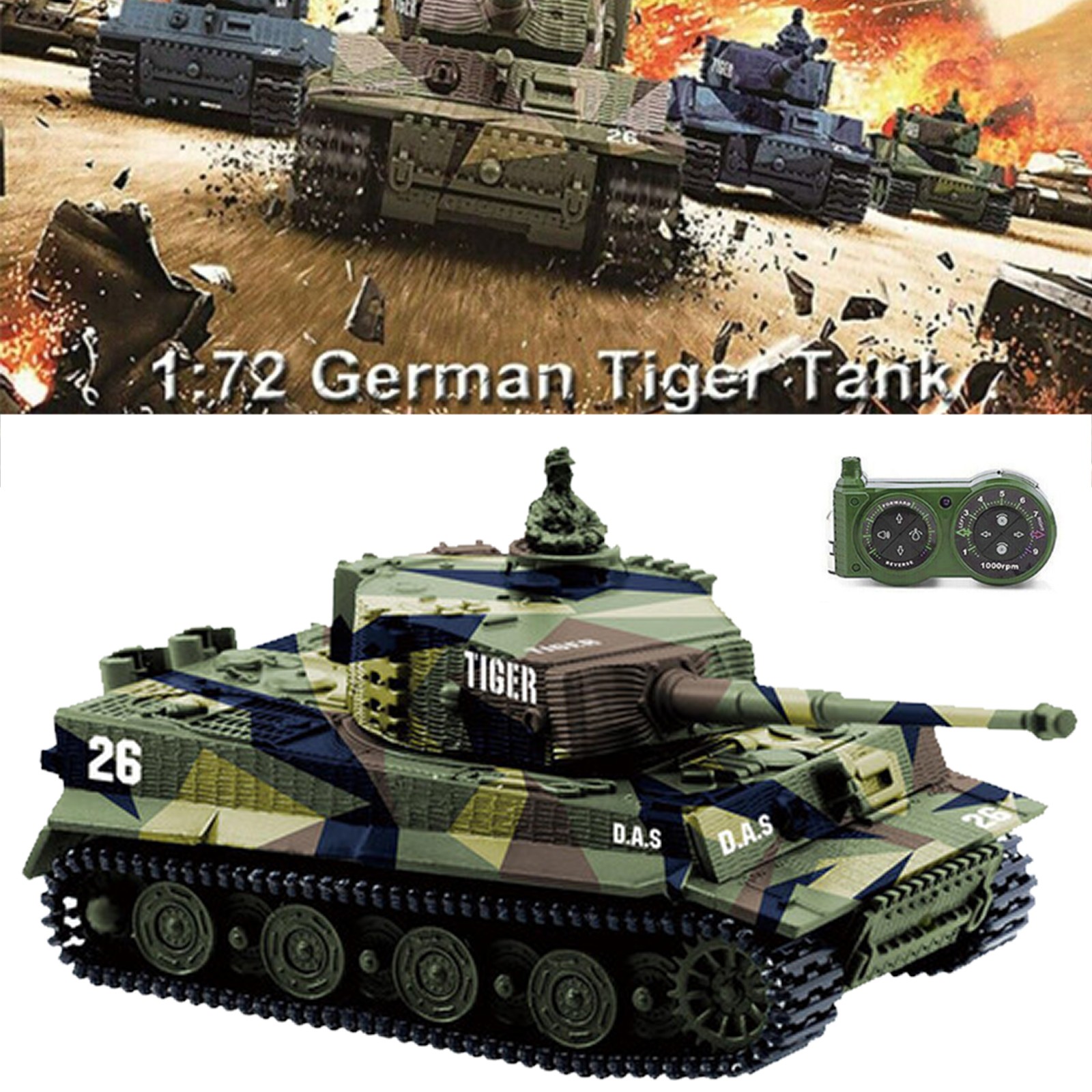 1:72 Radio Remote Control Mini Rc German Tiger I Panzer Tank w/ Sound Toys Gifts