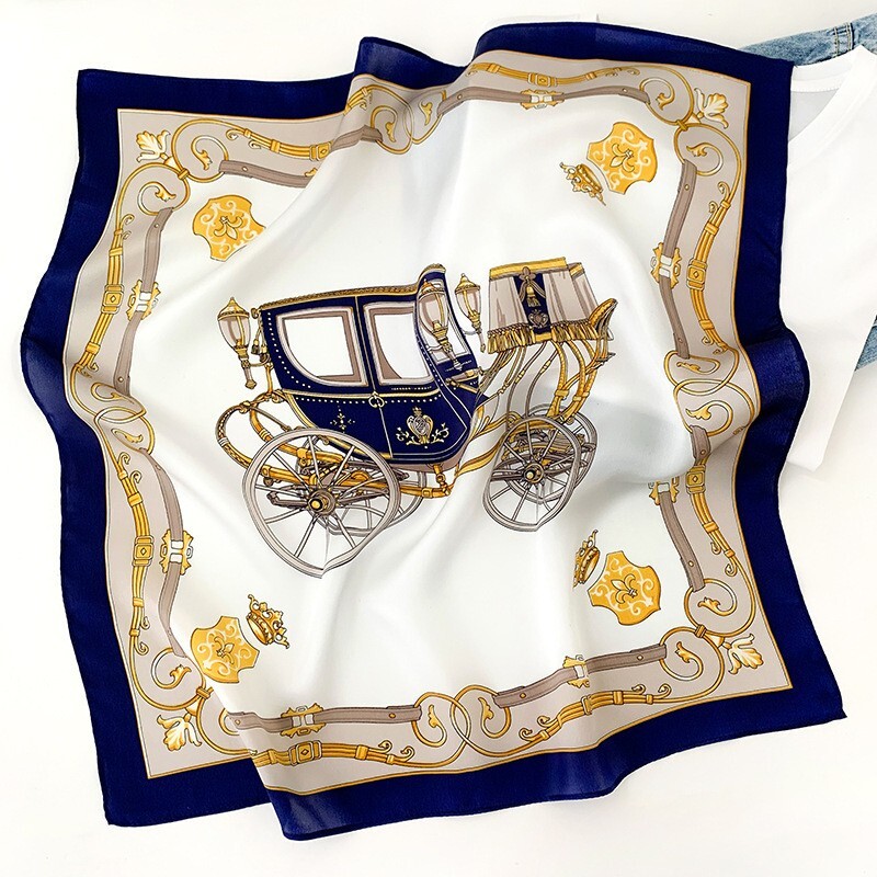 100% Silk 21" Square Scarf Women Kerchief Bandana Tied Vingtage Horse Carriage