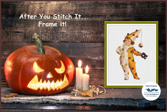 Victorian Halloween #20 Witch Moon Pumpkin Counted Cross Stitch Chart Pattern
