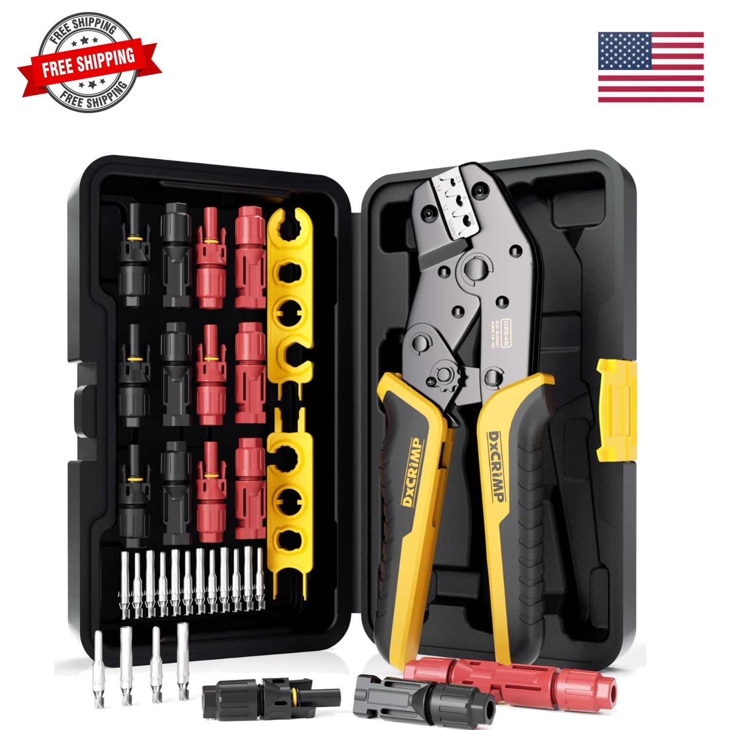 Solar Crimper Tool Kit, 14-10 AWG Wire Crimper with 6 Pairs Male & Female Sol...