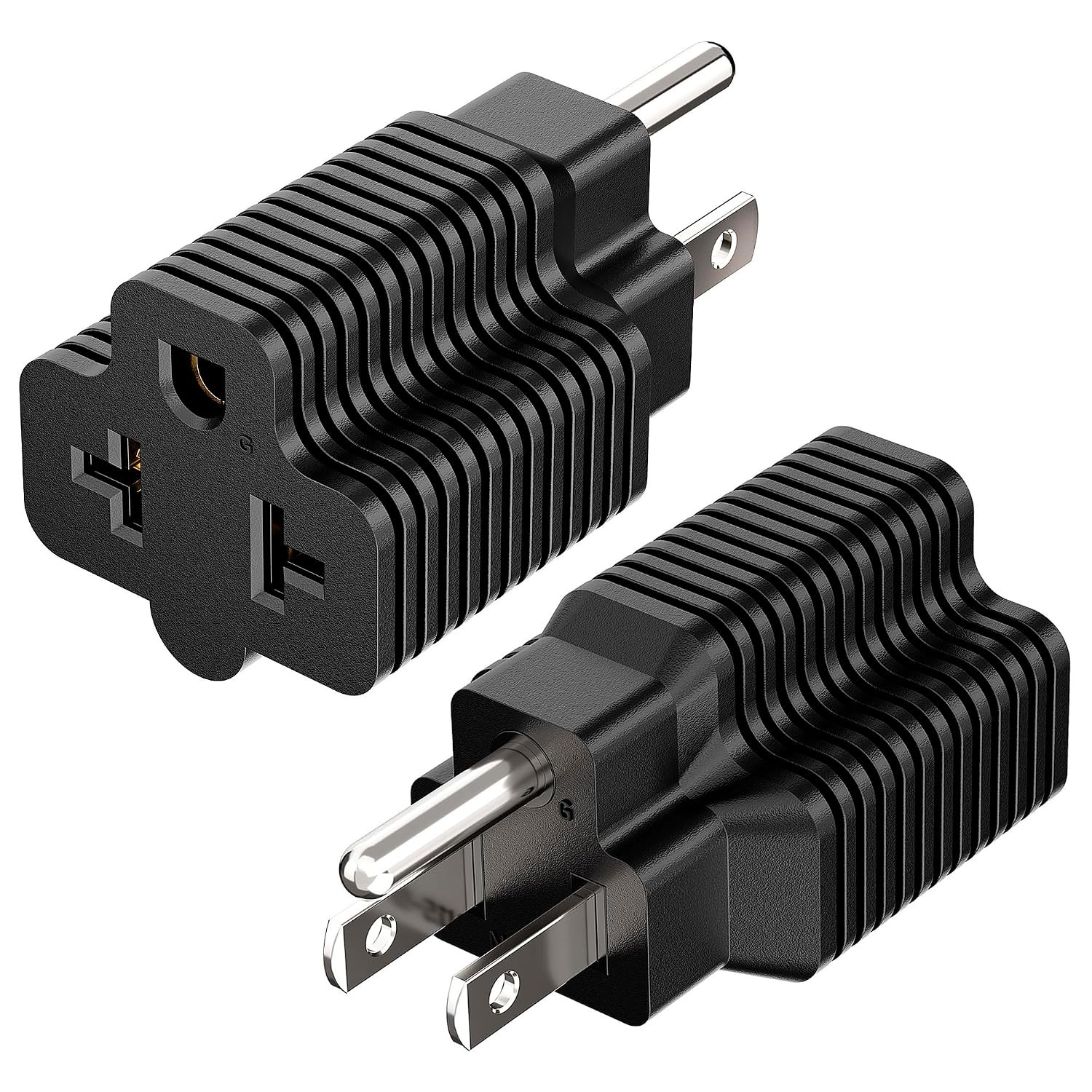 [2 Pack] 4-In-1 15A Household Plug to 20A Adapter,  5-15P to 5-15R/5-20R/6-15R/6