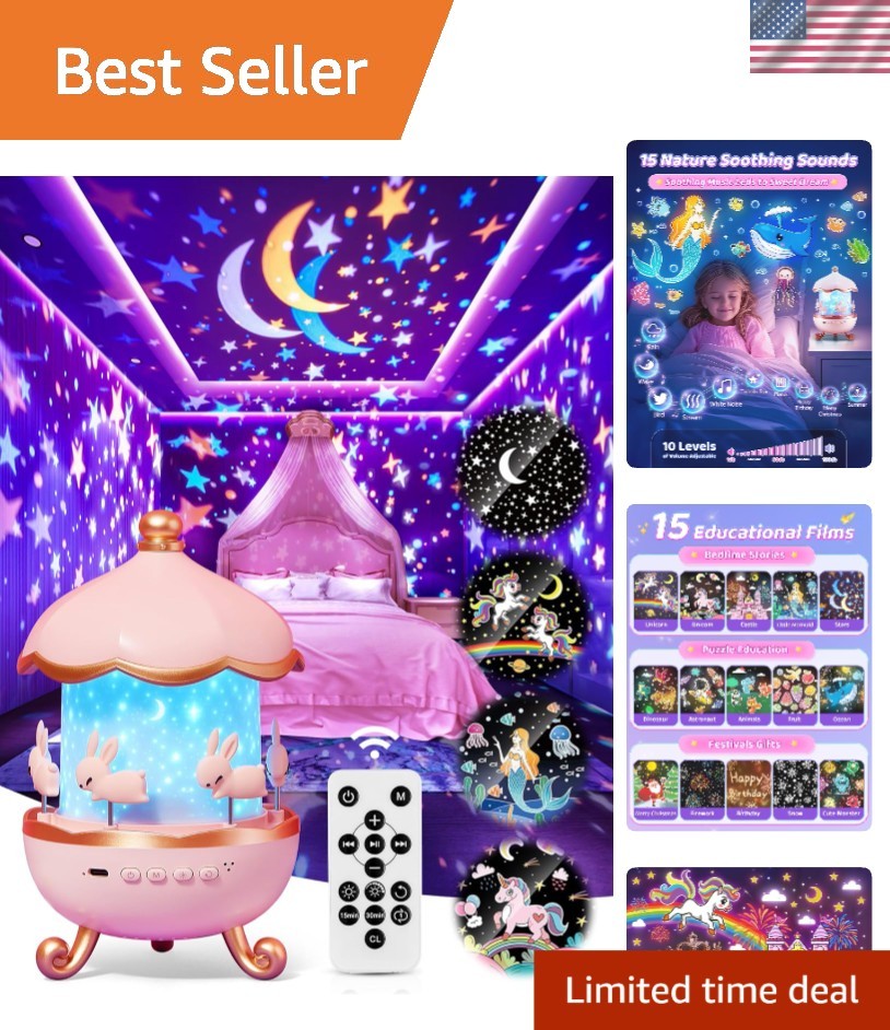 Magical 15-Sound Carousel Projector Night Light - Rechargeable & Remote Control