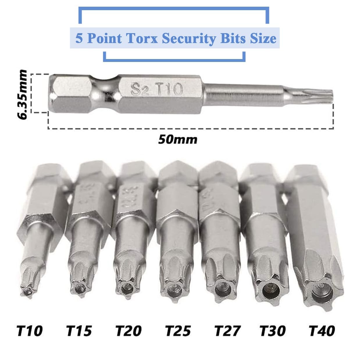 14Pcs 5 Point Torx Security Bits Magnetic 5 Point Star Tamper Proof Bit Set 1/4"