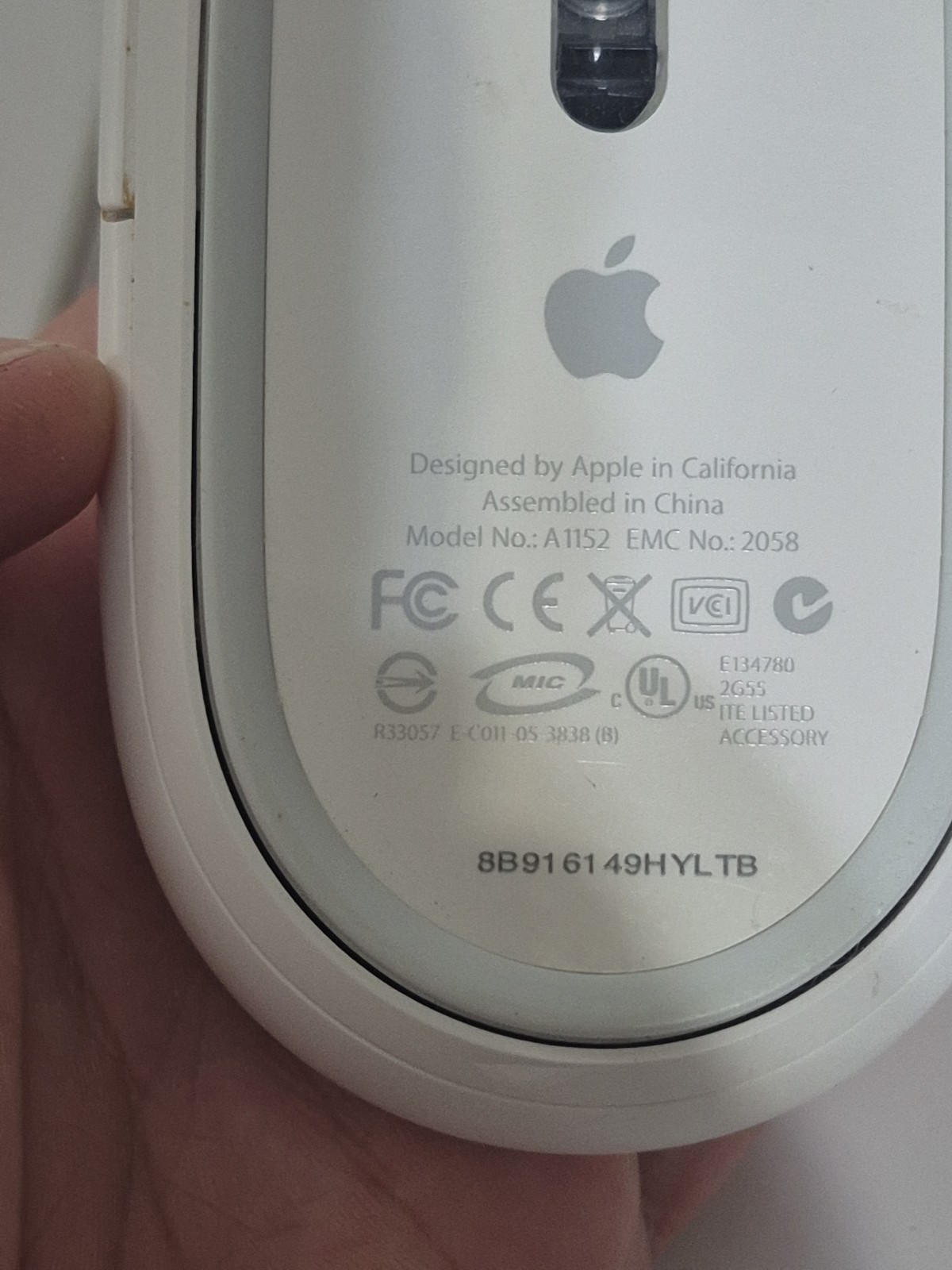 Genuine Apple USB Corded Optical Mighty Mouse Model A1152 White Tested