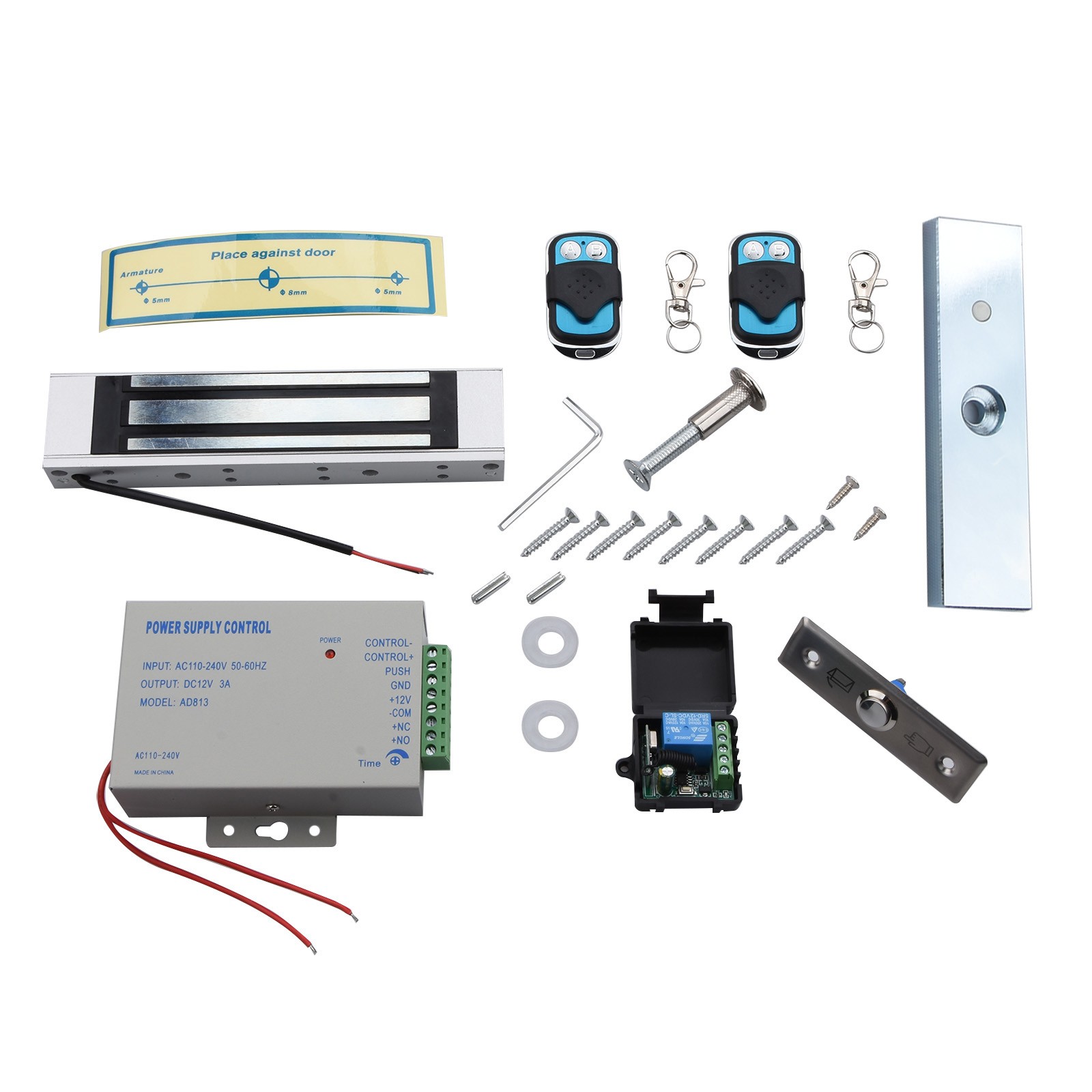 Door Access Control System Electric Magnetic Lock 2 Wireless Remote Controls Kit