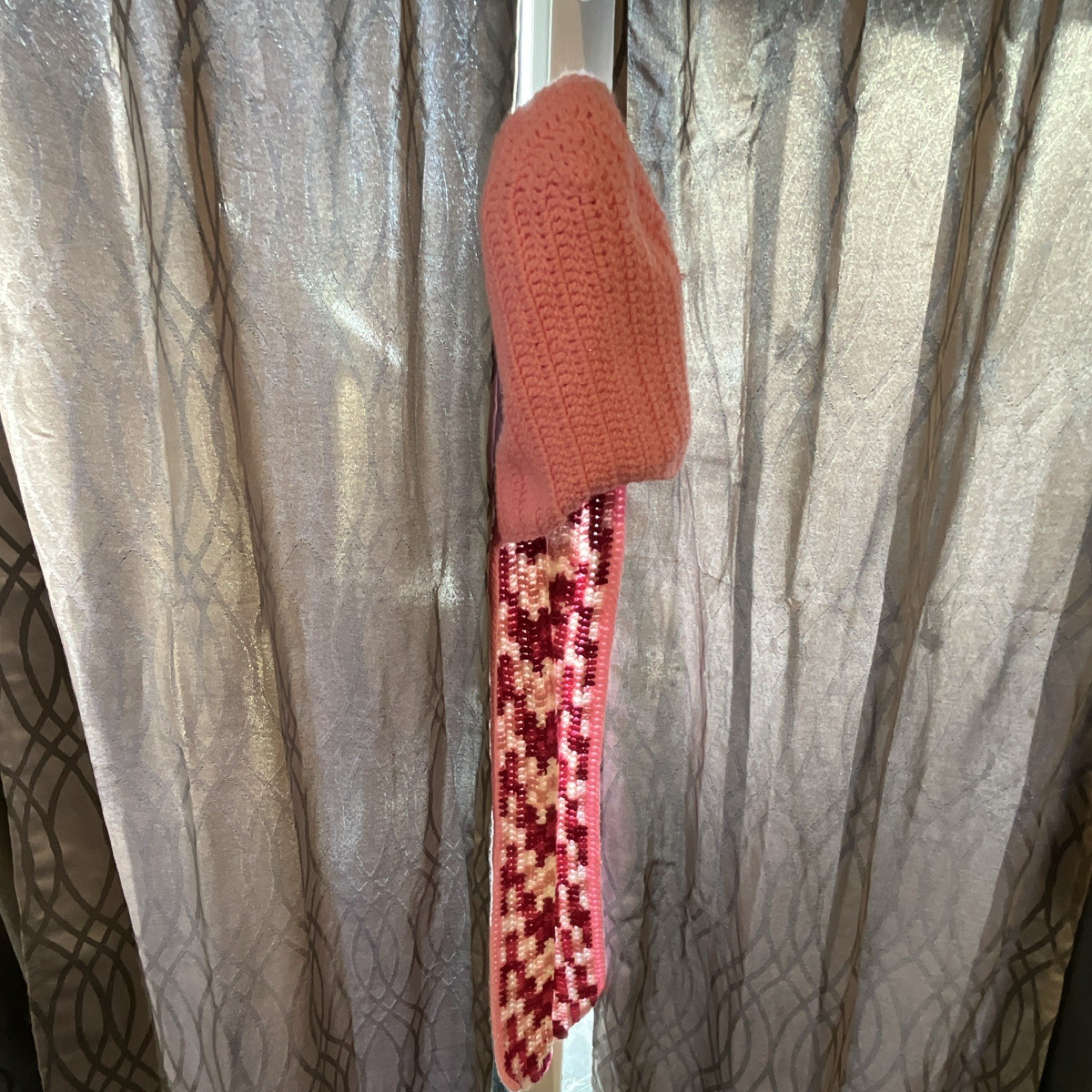 Handmade Crochet Pink Hat with Long Ties and Ear Flaps