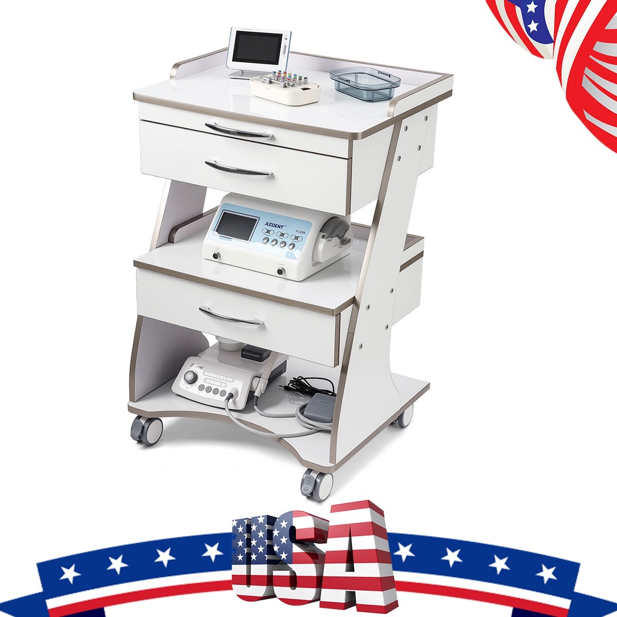 Dental Storage Cabinet Double-Drawer 3 Layer-Tier Cart Tools Socket High-Gloss
