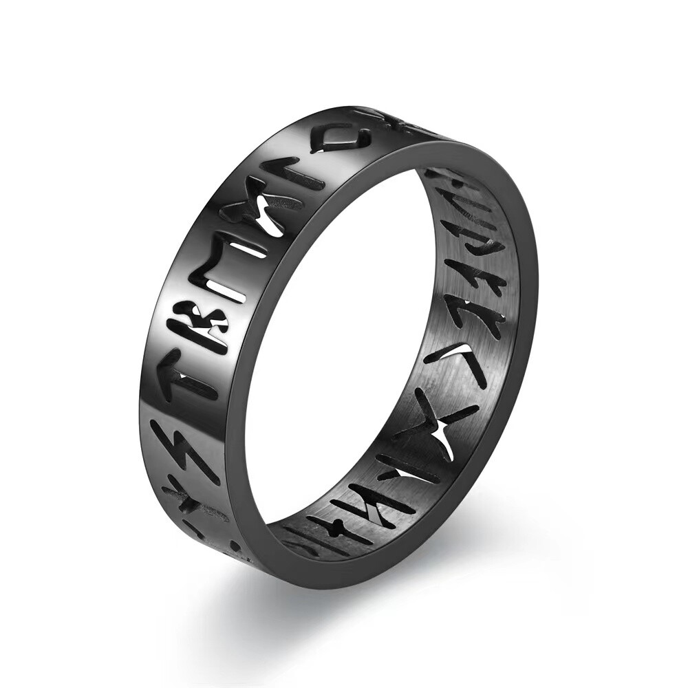 Black Norse Viking Rune Band Ring Men's Unisex Stainless Steel Jewelry Size 7-12