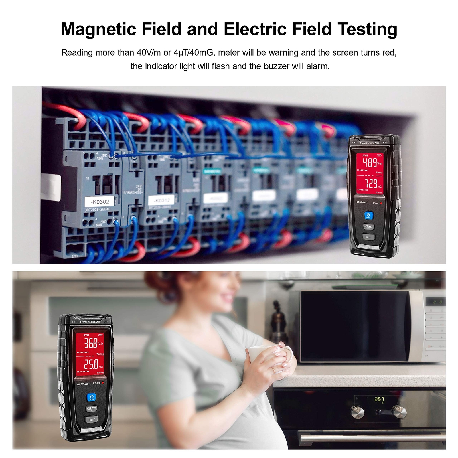 ERICKHILL EMF Meter, Rechargeable Digital Electromagnetic Field Radiation Det...
