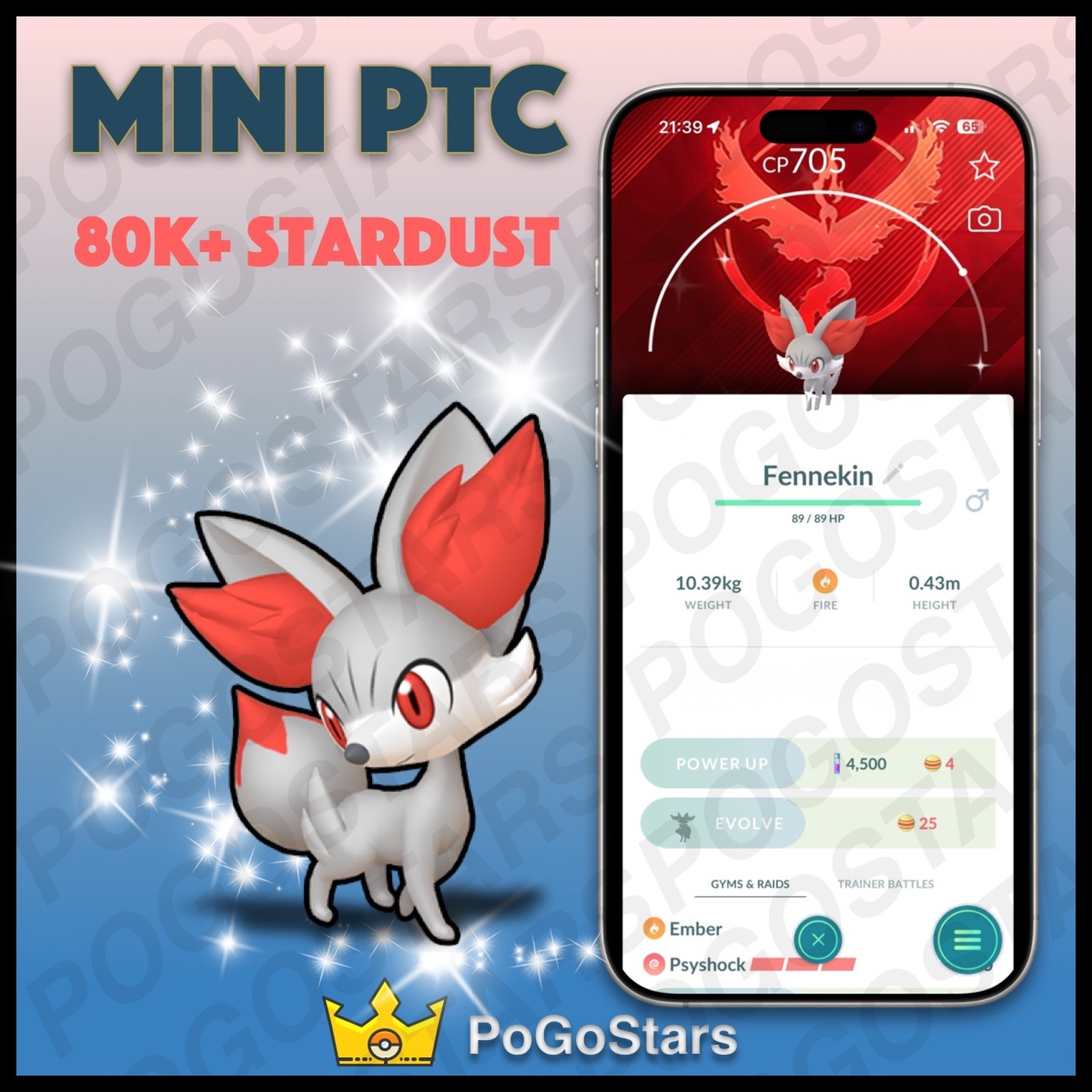 Pokémon PTC Go - Shiny Fennekin - Team Valor✨Special Background✨