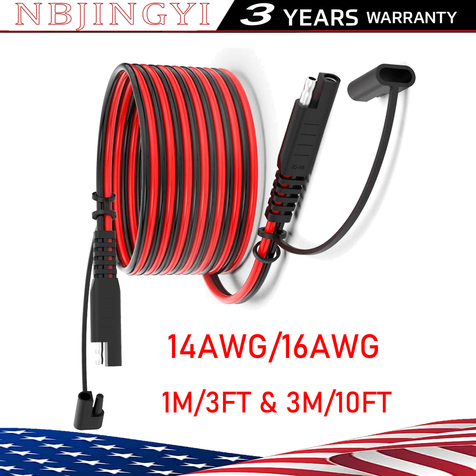 3FT/10FT SAE to SAE O Ring Extension Cable 16/14AWG Disconnect Wire Harness Cord