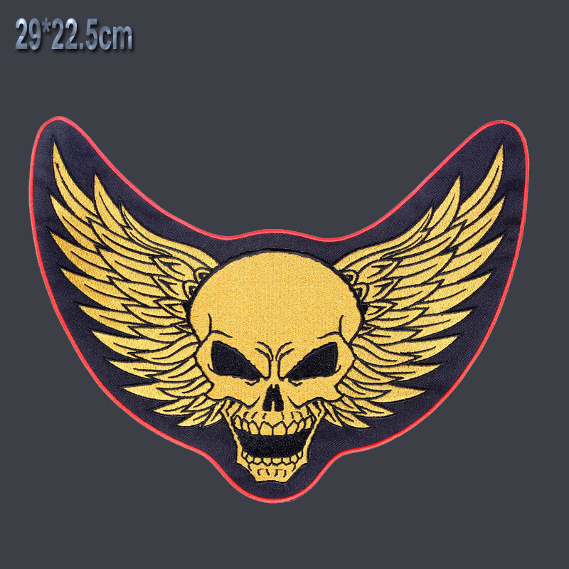 11.6'' Inches Large Embroidery Patches For Jacket Back Golden Skull Wing