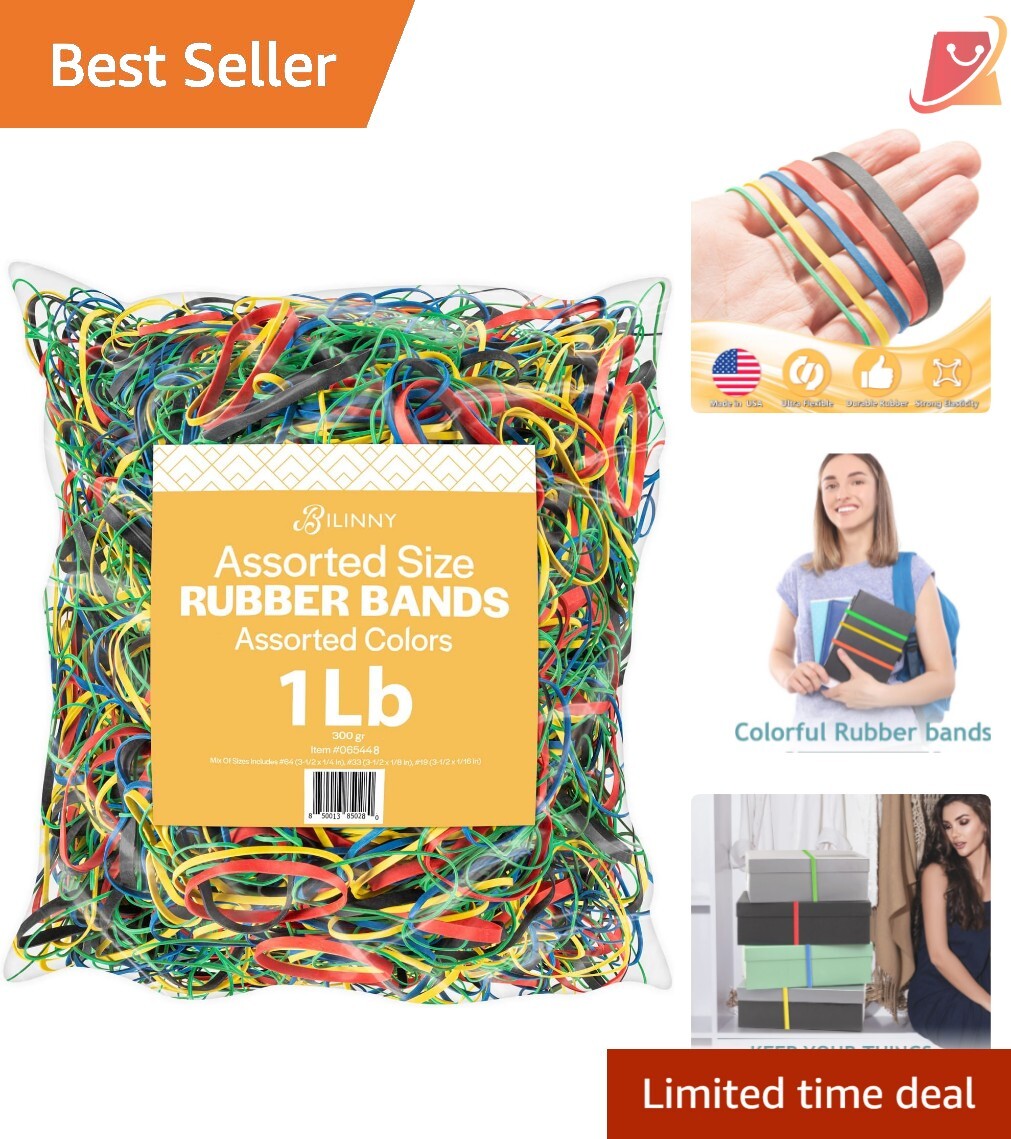 Multi-Size Assorted Rubber Bands – Heavy Duty Office Supplies, 5 Vibrant Colors