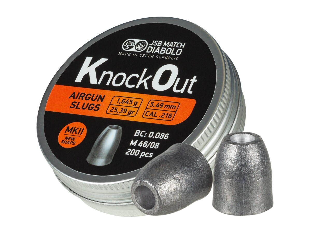 2- Tins  - JSB Knockout Slugs MKII , 0.216", 25.39gr, Hollowpoint, 200ct