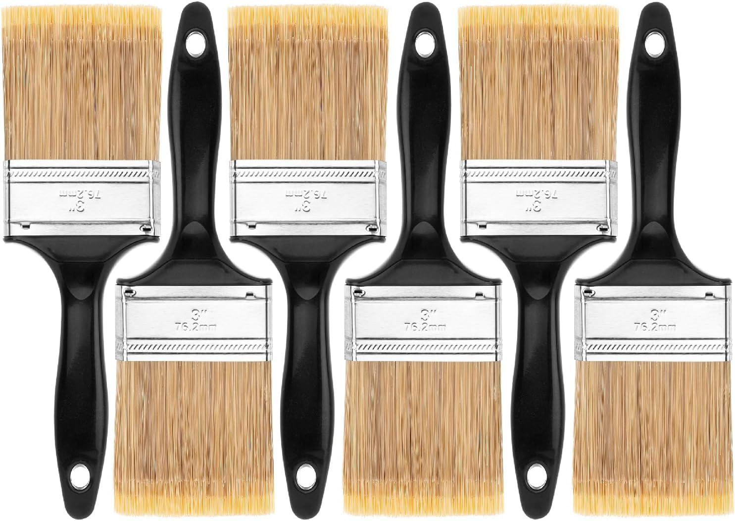 Bates- Paint Brushes, 3-Inch, 6 Pack, Plastic Handle Flat Paint Brushes for Wall