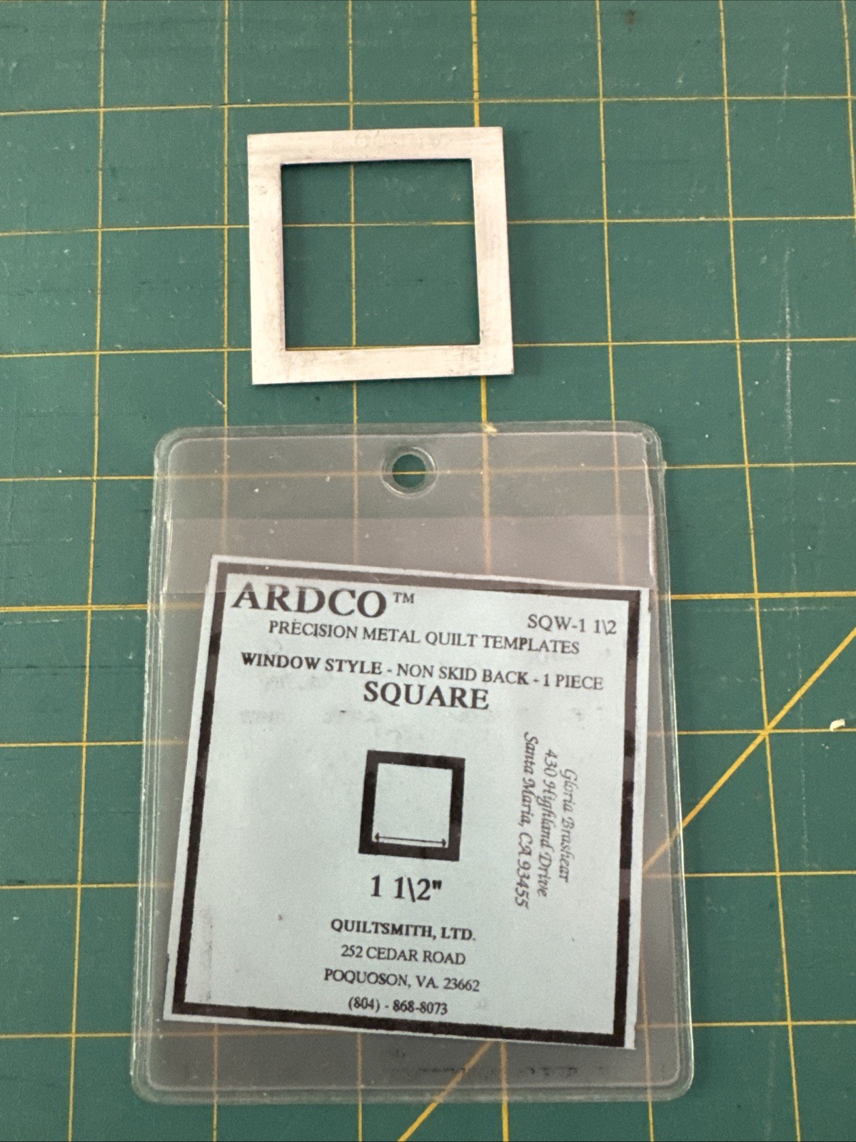 Ardco Precision, Metal Quilt Template, One And A Half Inch Square
