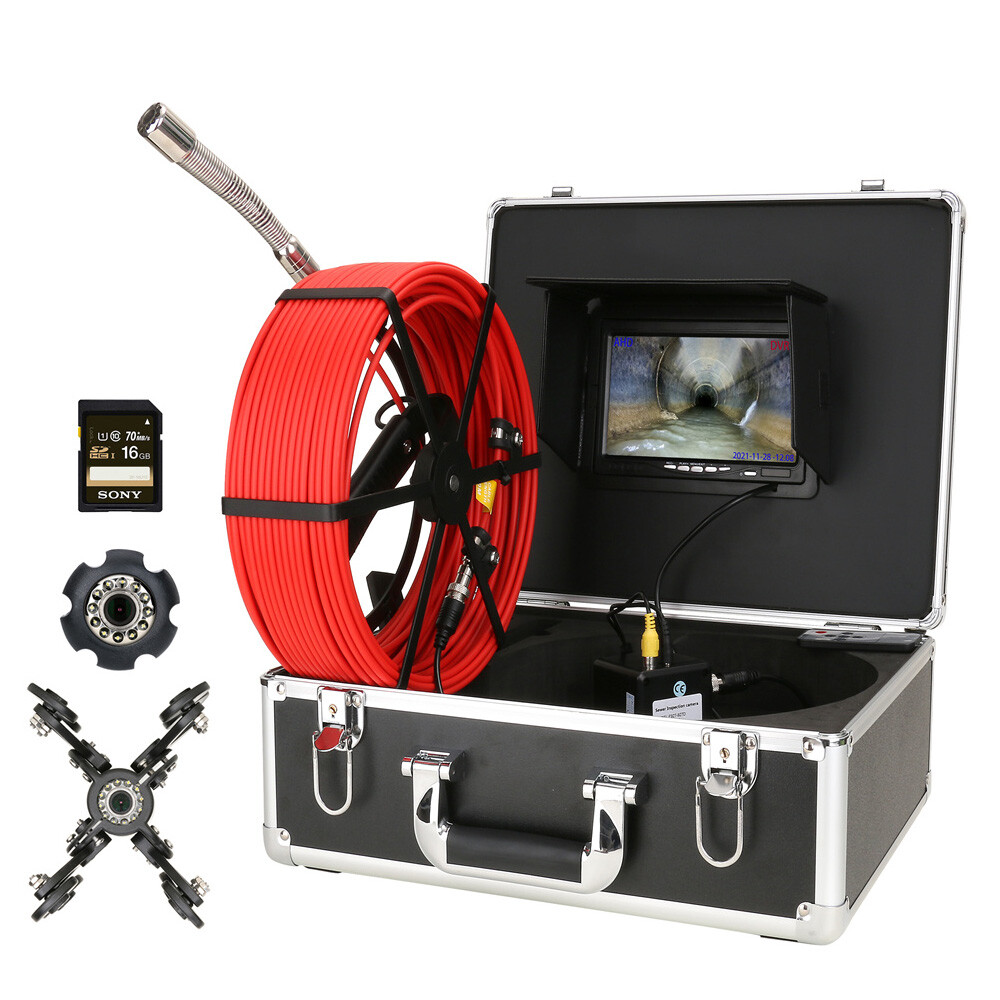 30M Drain Sewer Camera 1080P 7inch Monitor 16GB Pipe Inspection Video Camera
