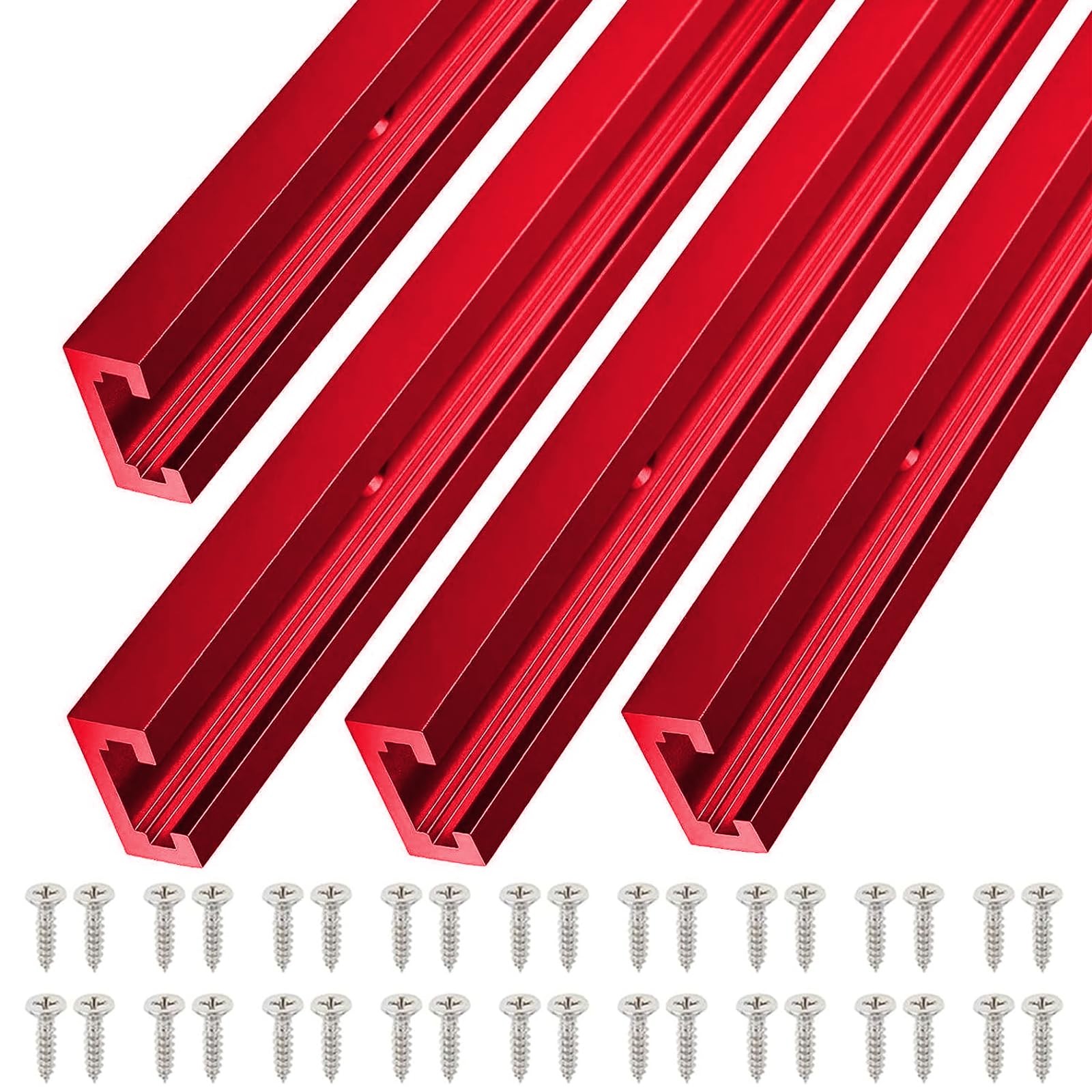 4 PCS 36 Inch Red Aluminum T Tracks Woodworking Universal Accessories Screws
