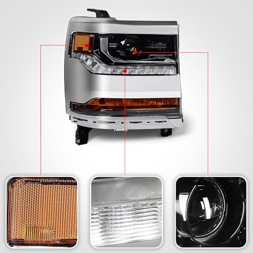 Headlight Assembly Compatible with Chevy Right Passenger Side Chrome Housing