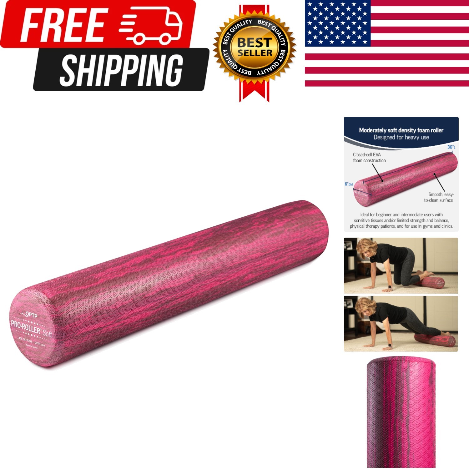 PRO-Roller Soft Density Foam Roller – Low Density Soft Foam Roller for Physic...