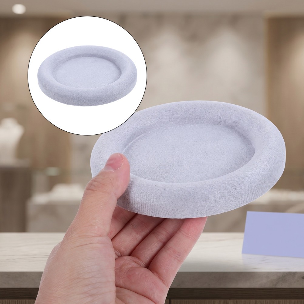 Light Grey Velvet Jewelry Display Tray Microfiber Soft Surface Round Reusable