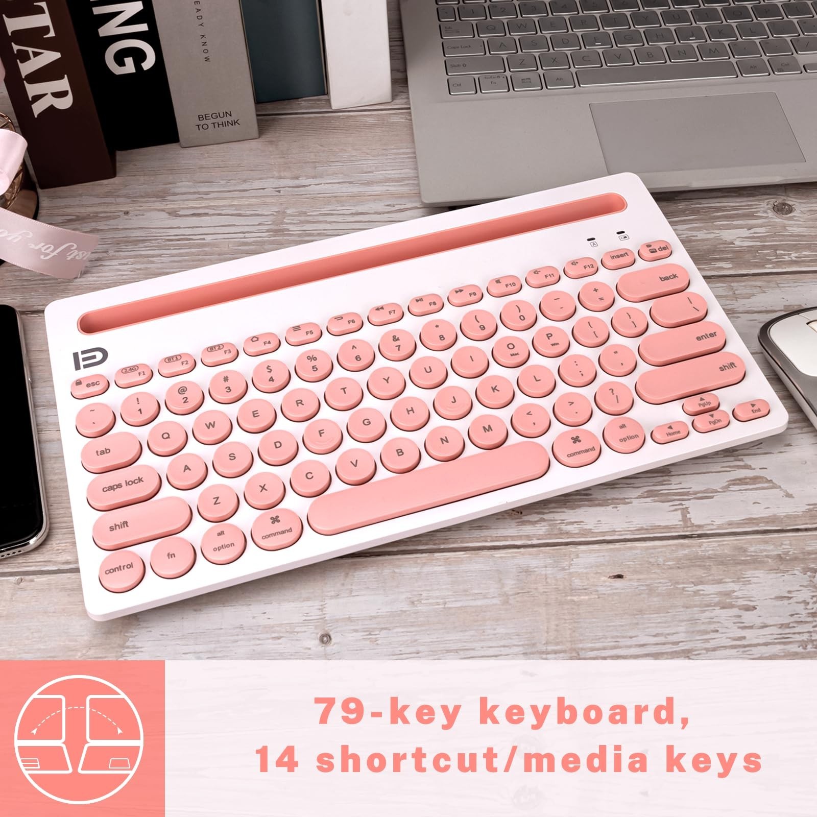 Wireless Keyboard, Dual Channel Multi-Device Universal Cute Wireless Bluetoot...