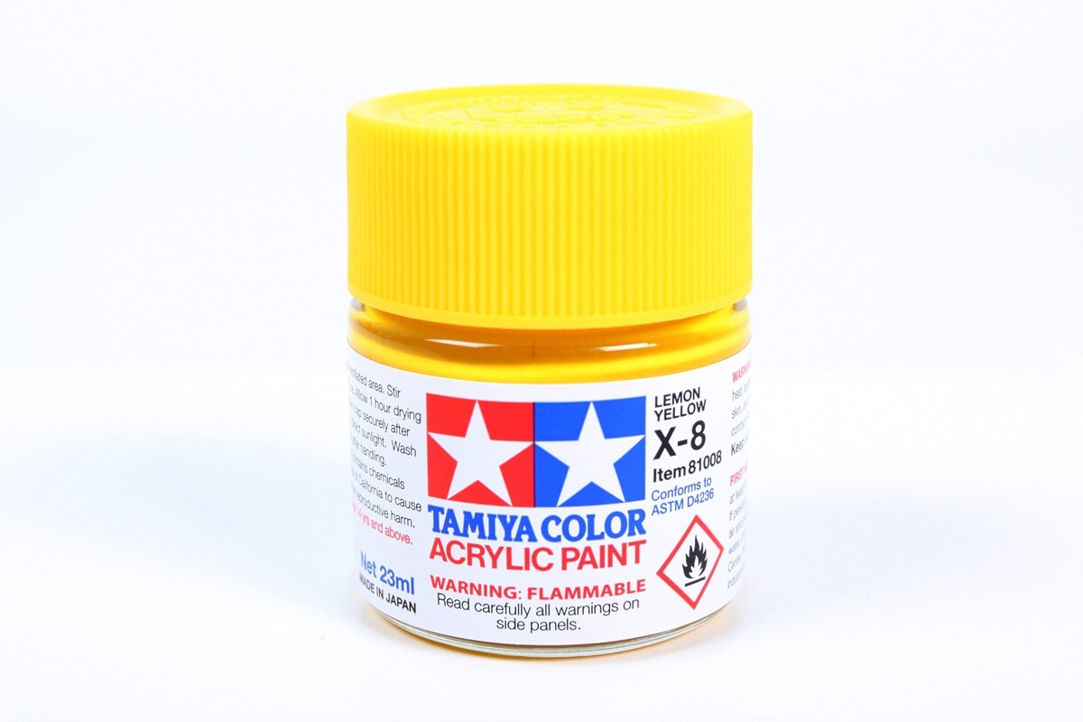 Tamiya 81008 X-8 Lemon Yellow Acrylic Paint 23ml Large Bottle - US