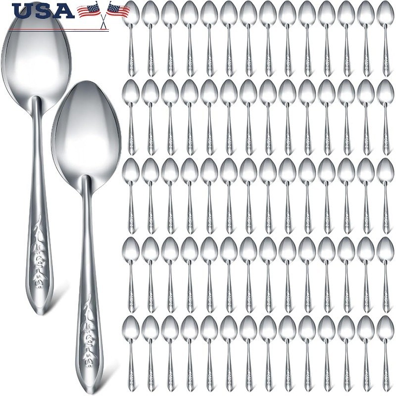 200PCS Stainless Steel Dessert Spoons Durable Kitchen Utensils Parties Events US
