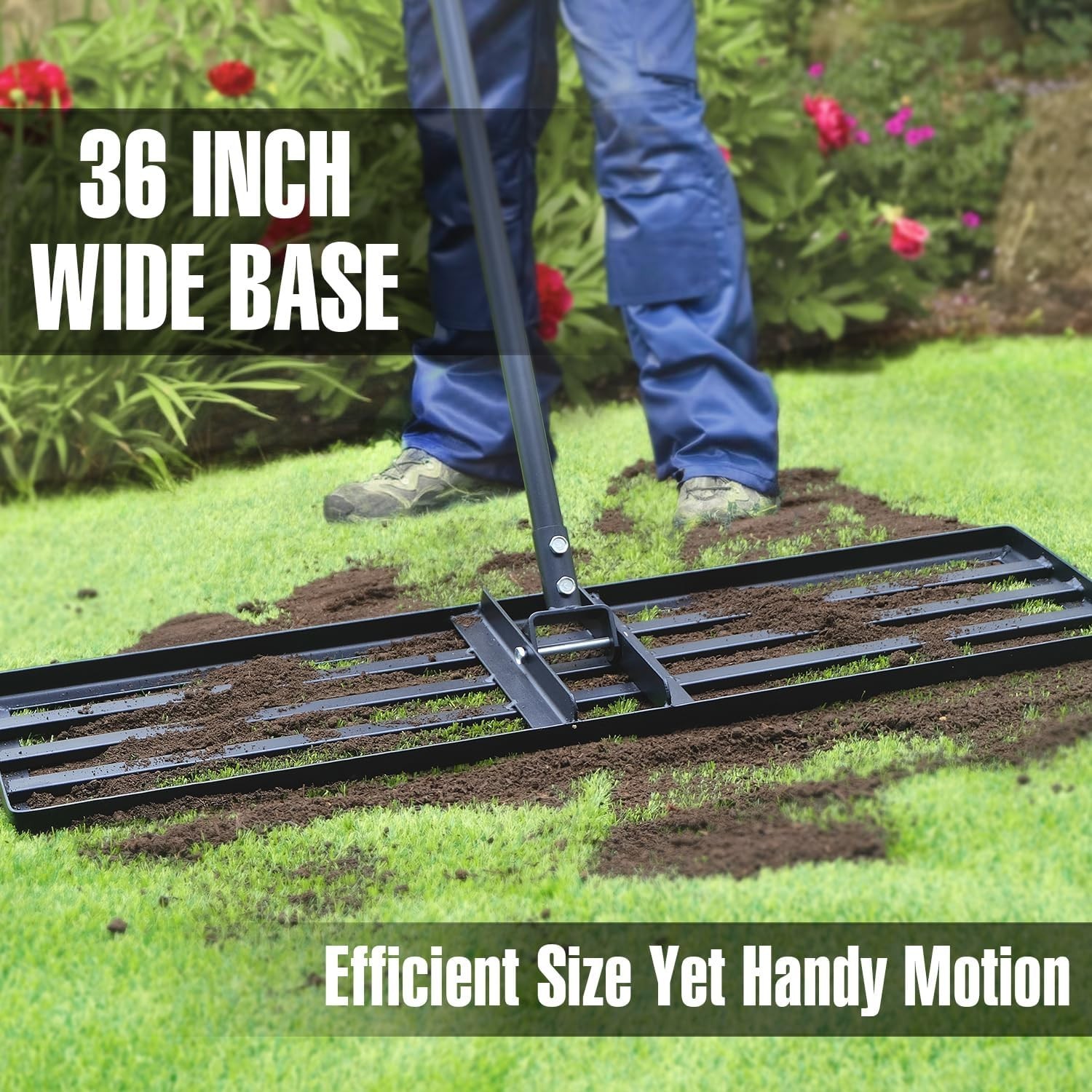 Versatile 36" Lawn Leveling Rake with 72" Handle - Perfect for All Grass Types