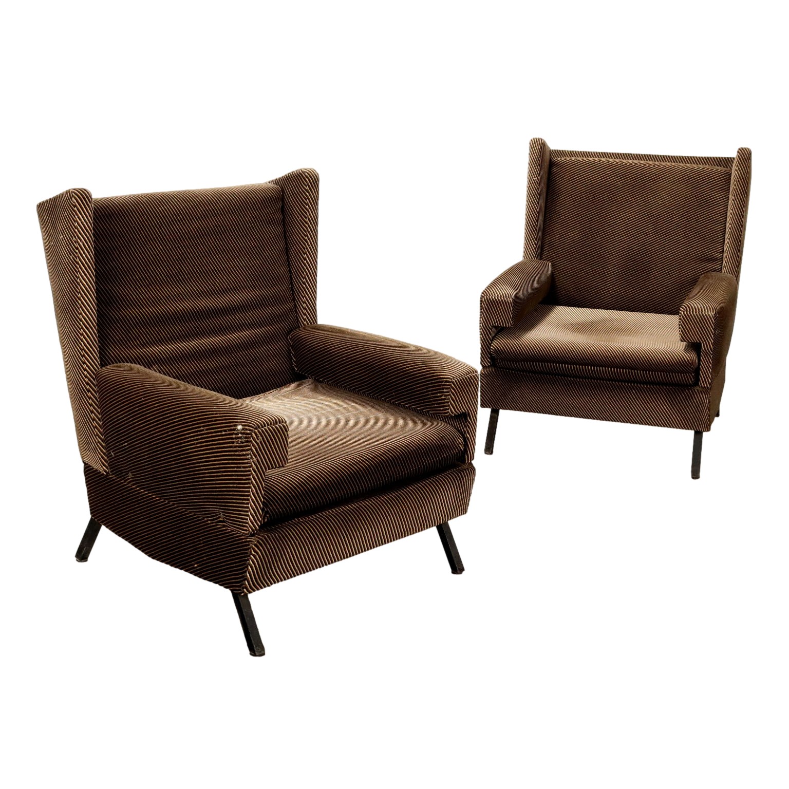 Vintage Armchairs Geometric Designs Velvet Foam Italy 1960s-1970s Original