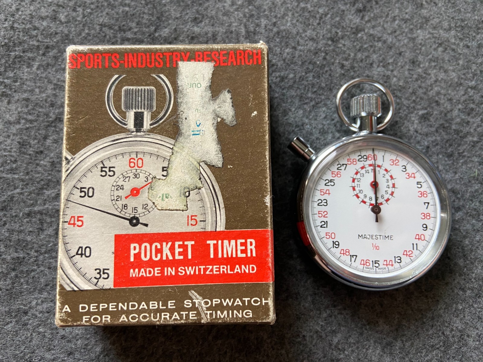 Swiss Made Majestime 1/10 Mechanical Wind Up Stop Watch with the Box