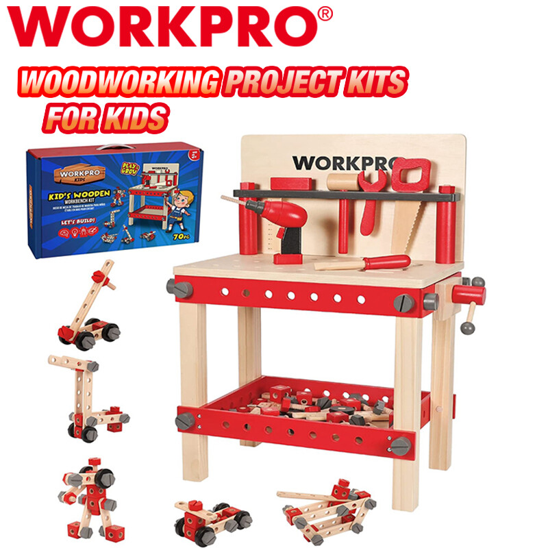 WORKPRO 70PC Wooden Workbench Kit Kid Tool Bench Building Toy Set for Toddler 3+