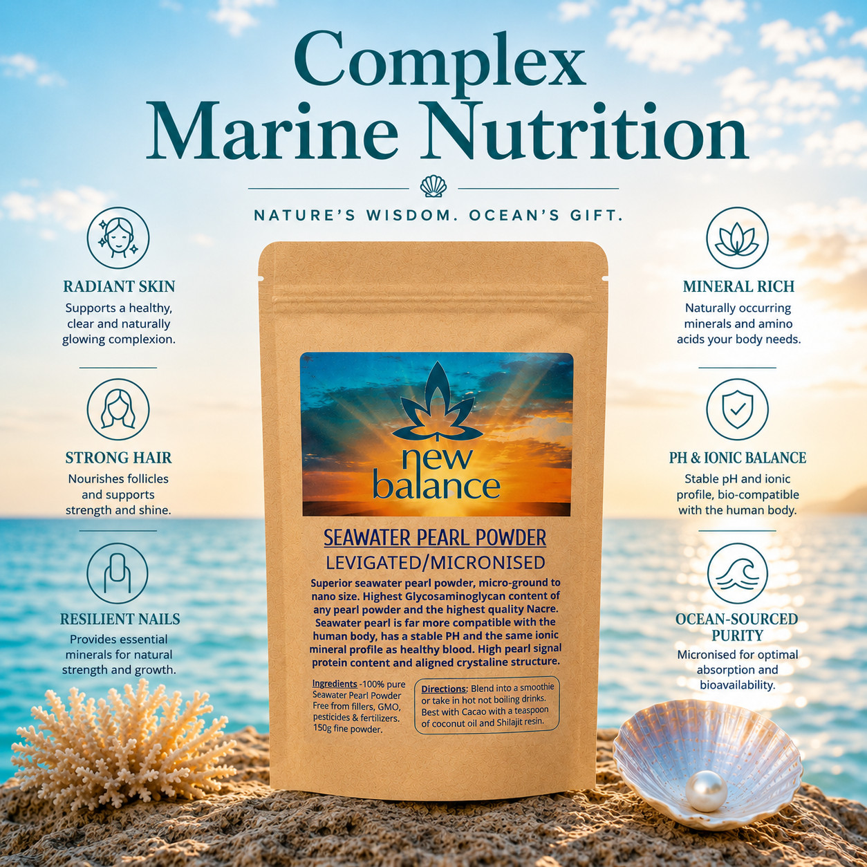 Seawater Pearl Powder 150g - Nano Micronised. Marine Beauty Supplement