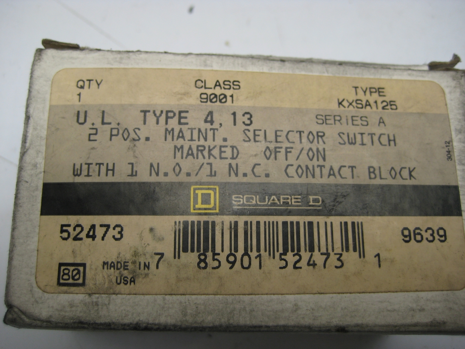 SQUARE D 9001KXSA125 SELECTOR SWITCH NSMP