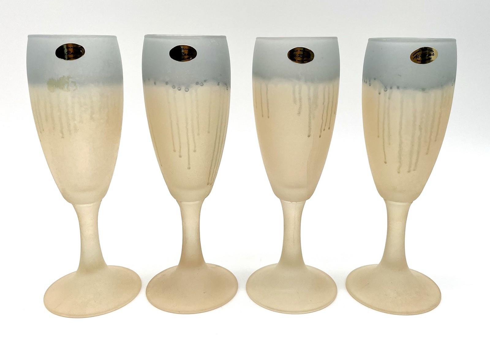 4 AL-RAMA Hand Painted in Israel Champagne Flutes/Wine Glasses Frosted Glass NEW
