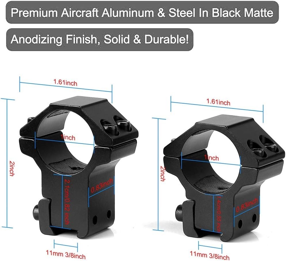 1'' Dovetail Scope Rings, 2Pcs High Profile & 2Pcs Medium Profile 1 Inch