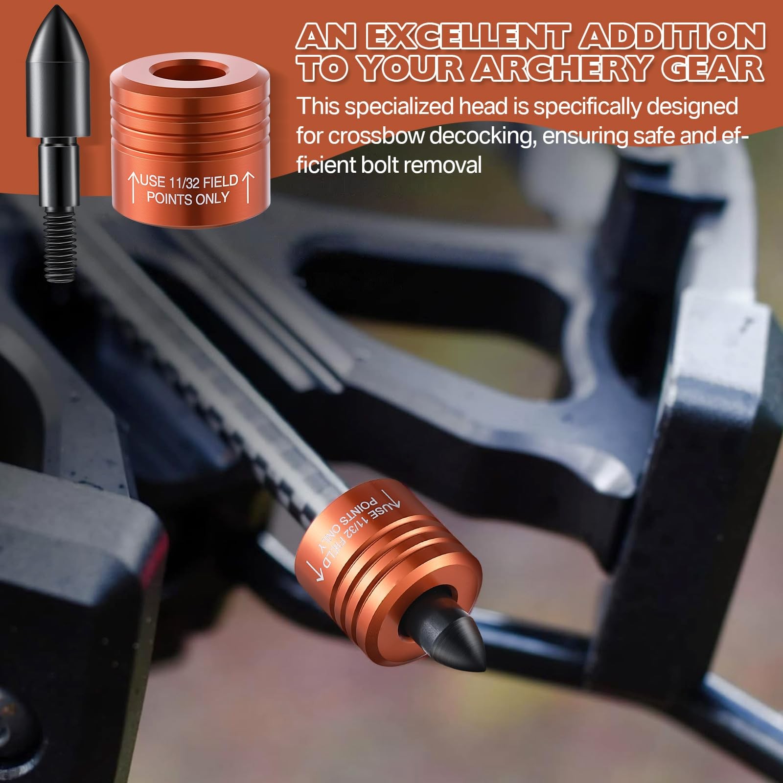 Feekoon 2 Pack Crossbow Bolt Decocking Head, Point Orange